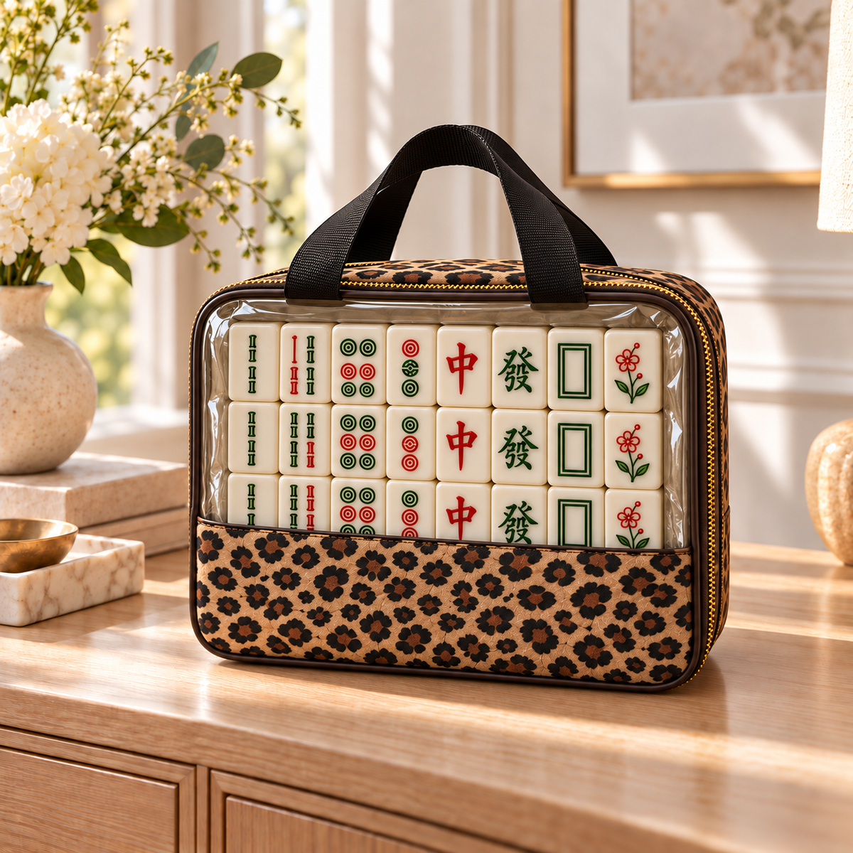 Leopard Print Quilted Mahjong Tile Bag - Image 1