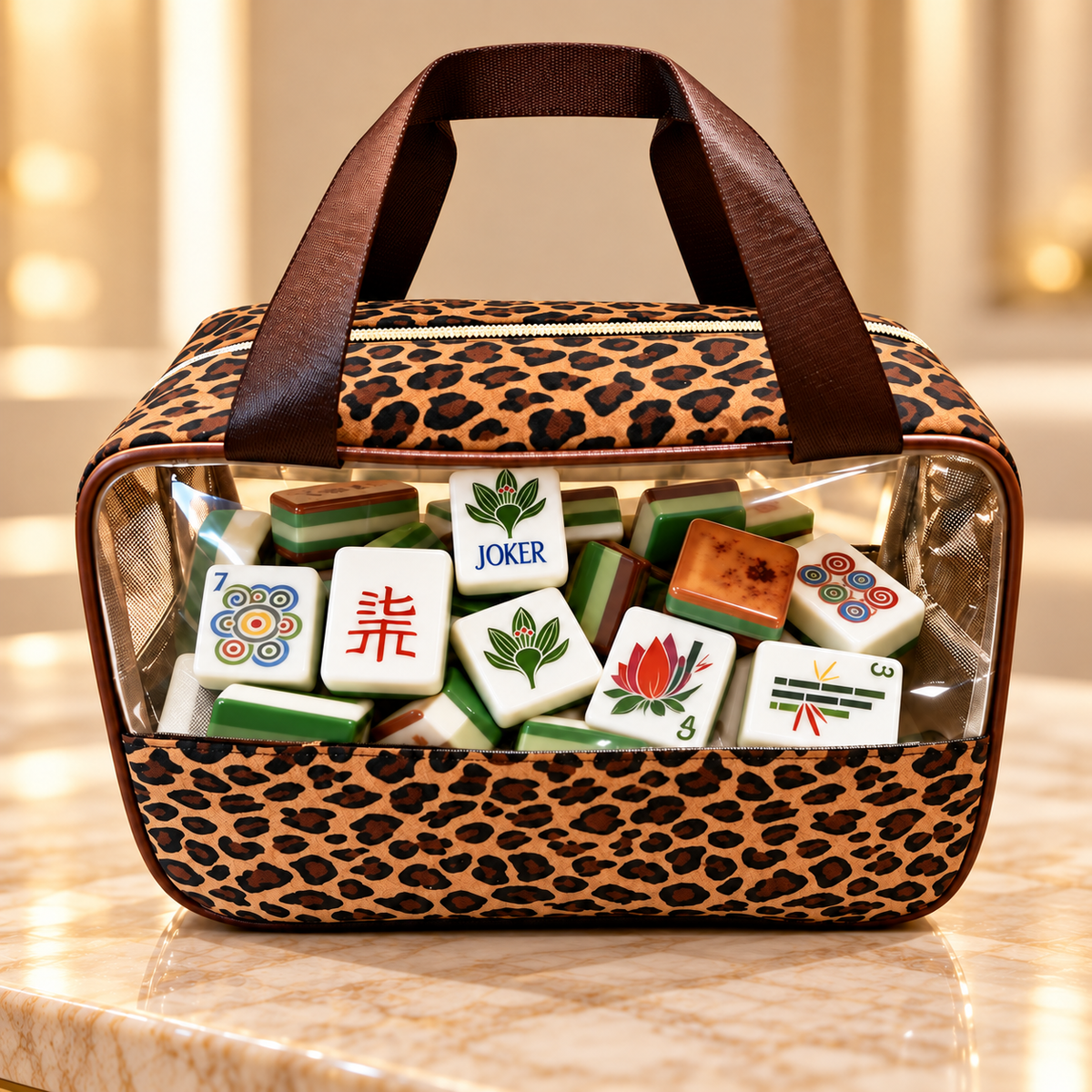 Leopard Print Quilted Mahjong Tile Bag - Image 4